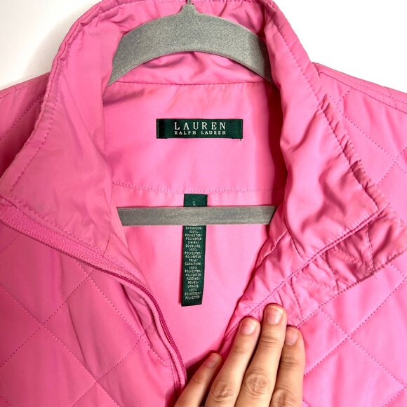 Lauren Ralph Lauren Pink Quilted Zip Puffer Vest Equestrian Preppy Classic Large - Picture 2 of 4